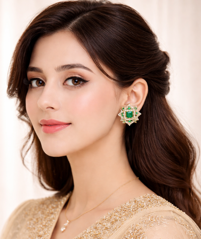 Victorian Bloom Emerald Crystal Stud Earrings