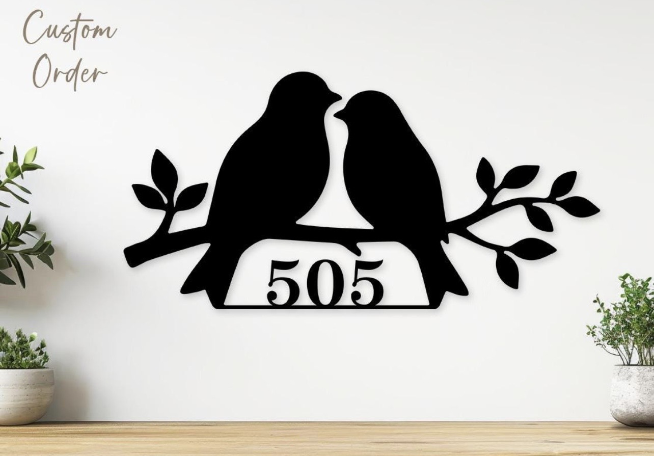 Rustic Bird House Number Sign