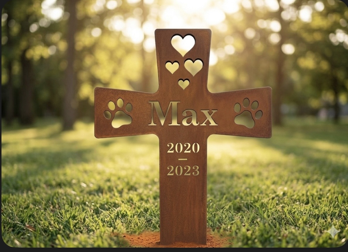 Pet Memorial Garden Cross - Corten Steel