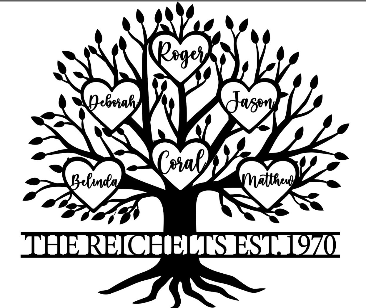 Personalised Family Tree Wall Art  Up To 6 Hearts