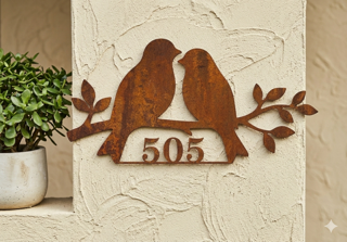 Rustic Bird House Number Sign