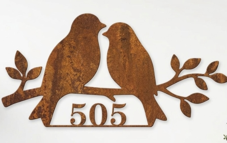 Rustic Bird House Number Sign