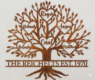 Personalised Family Tree Wall Art  Up To 6 Hearts