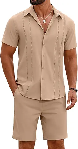 Men's Beige Short Sleeve Shirt & Shorts Set