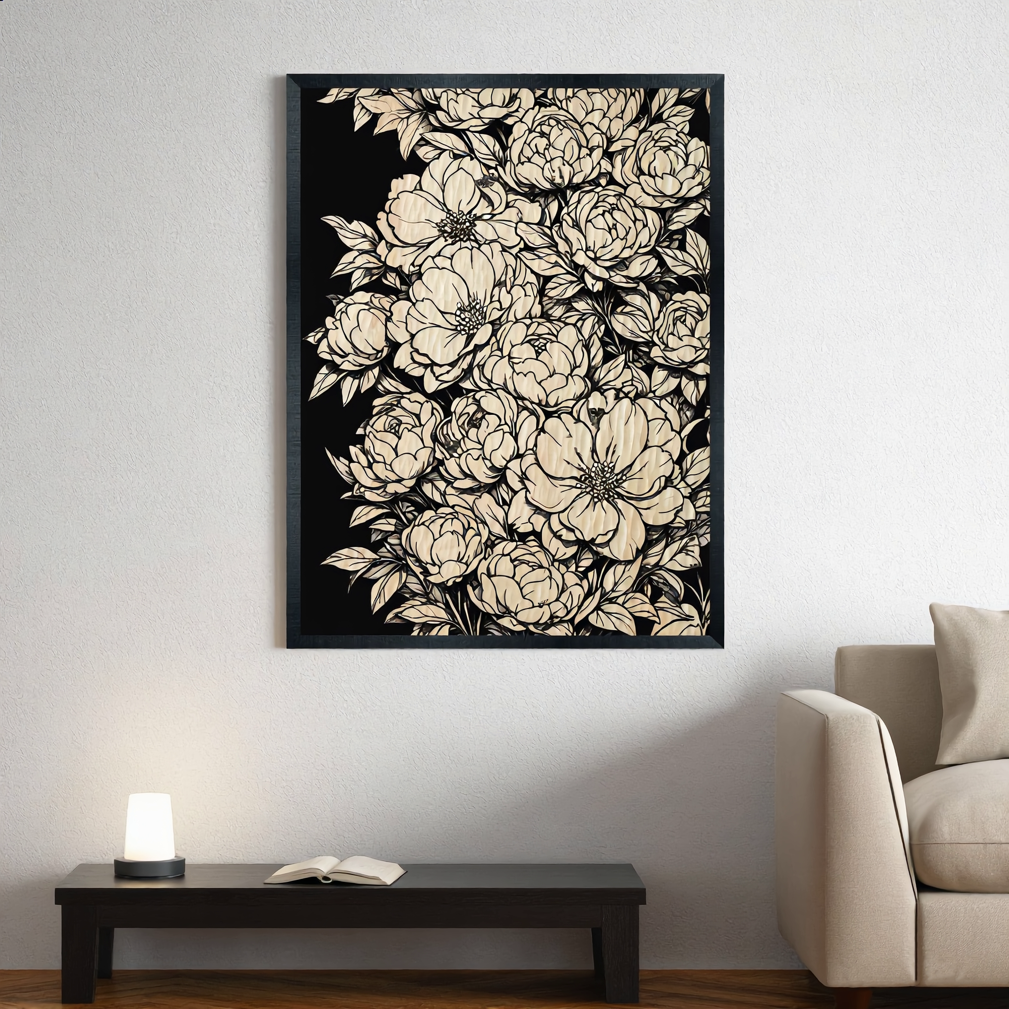 Handcrafted Flower Wood Engraving | Natural Floral Art Wall Decor
