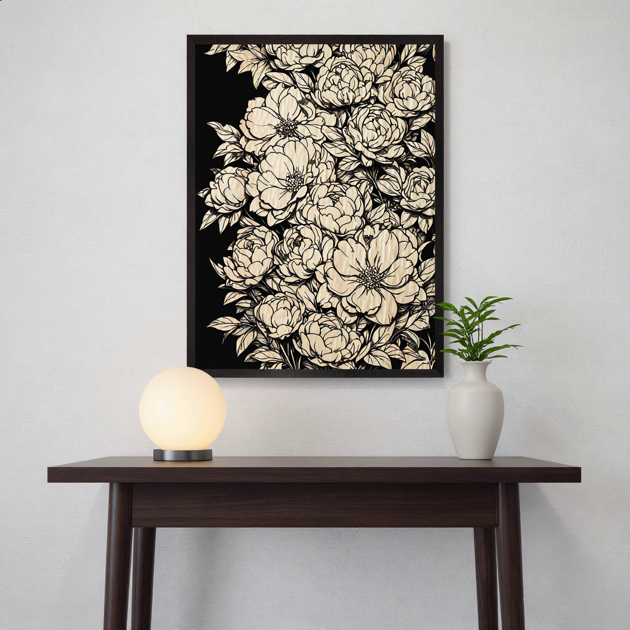 Handcrafted Flower Wood Engraving | Natural Floral Art Wall Decor