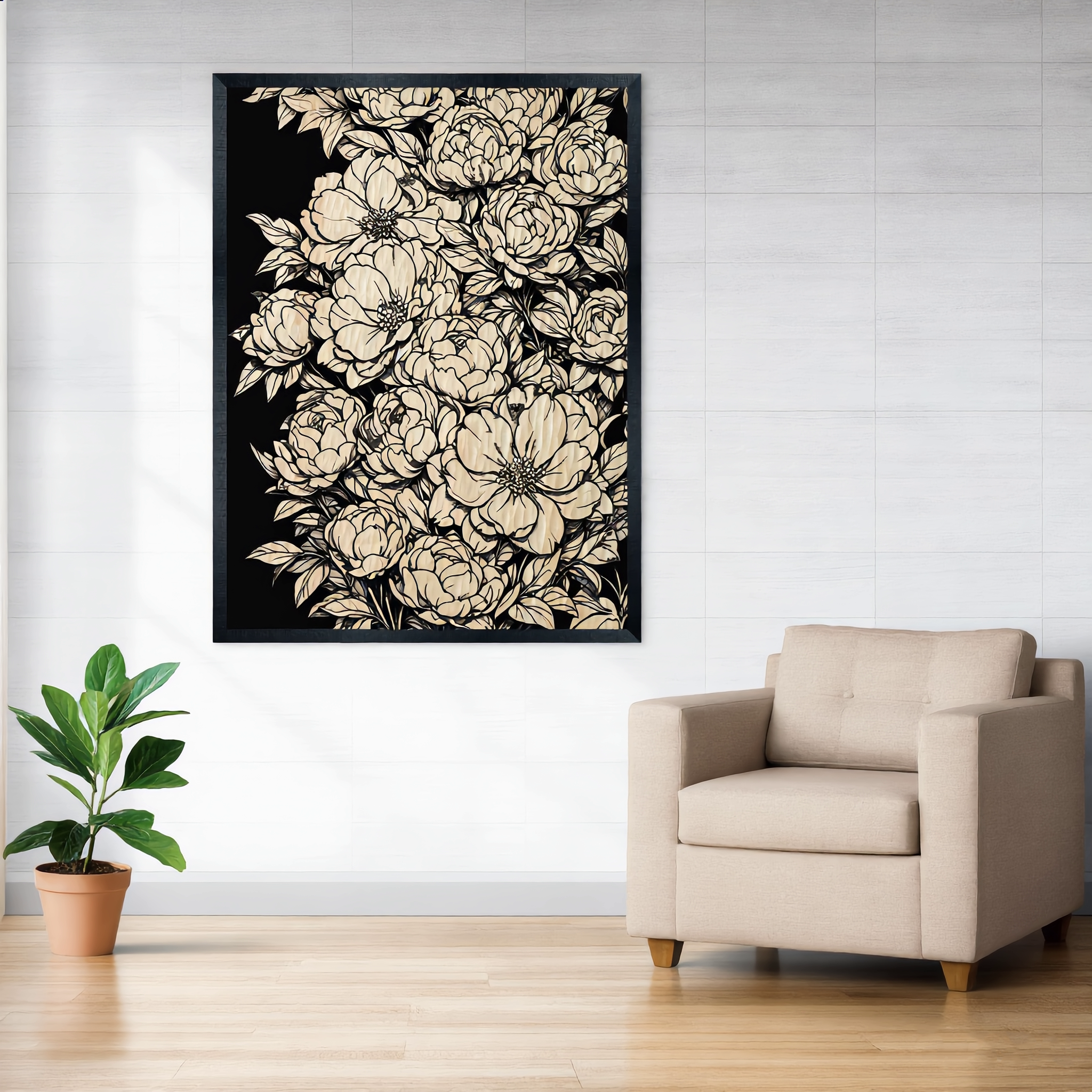 Handcrafted Flower Wood Engraving | Natural Floral Art Wall Decor