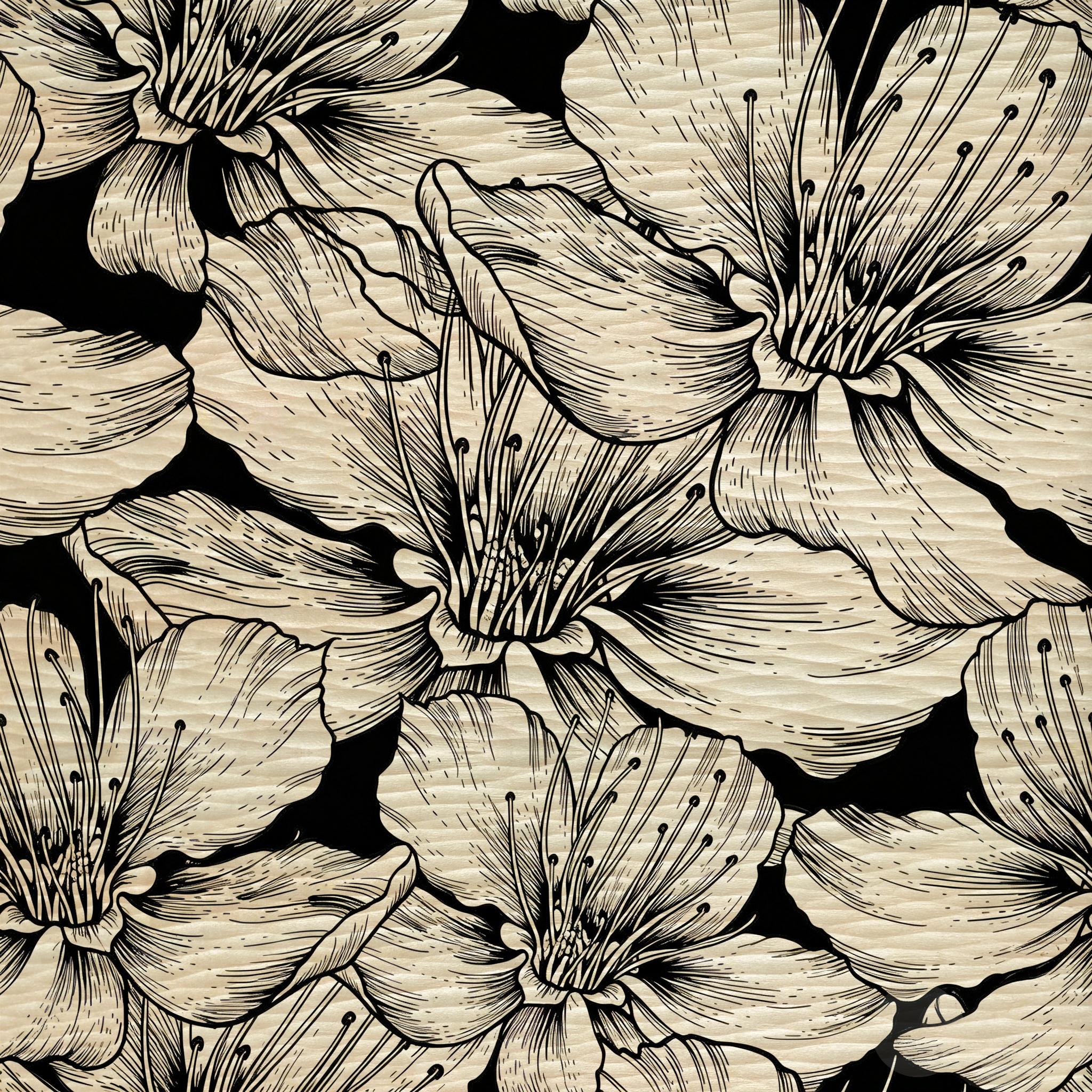 Handcrafted Flower Wood Engraving | Natural Floral Art Wall Decor