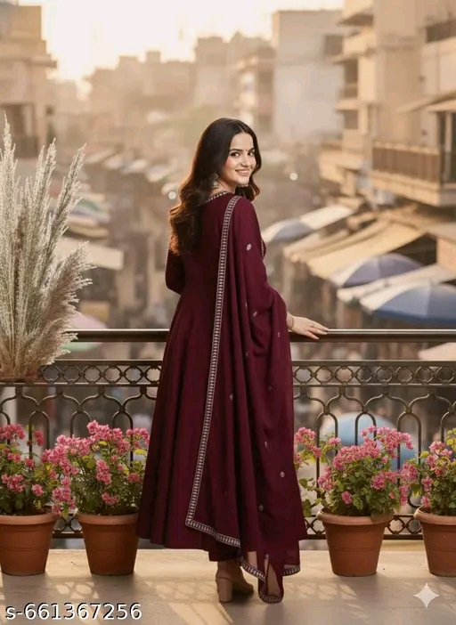 Women's Silk Anarkali & Pant with Dupatta Set