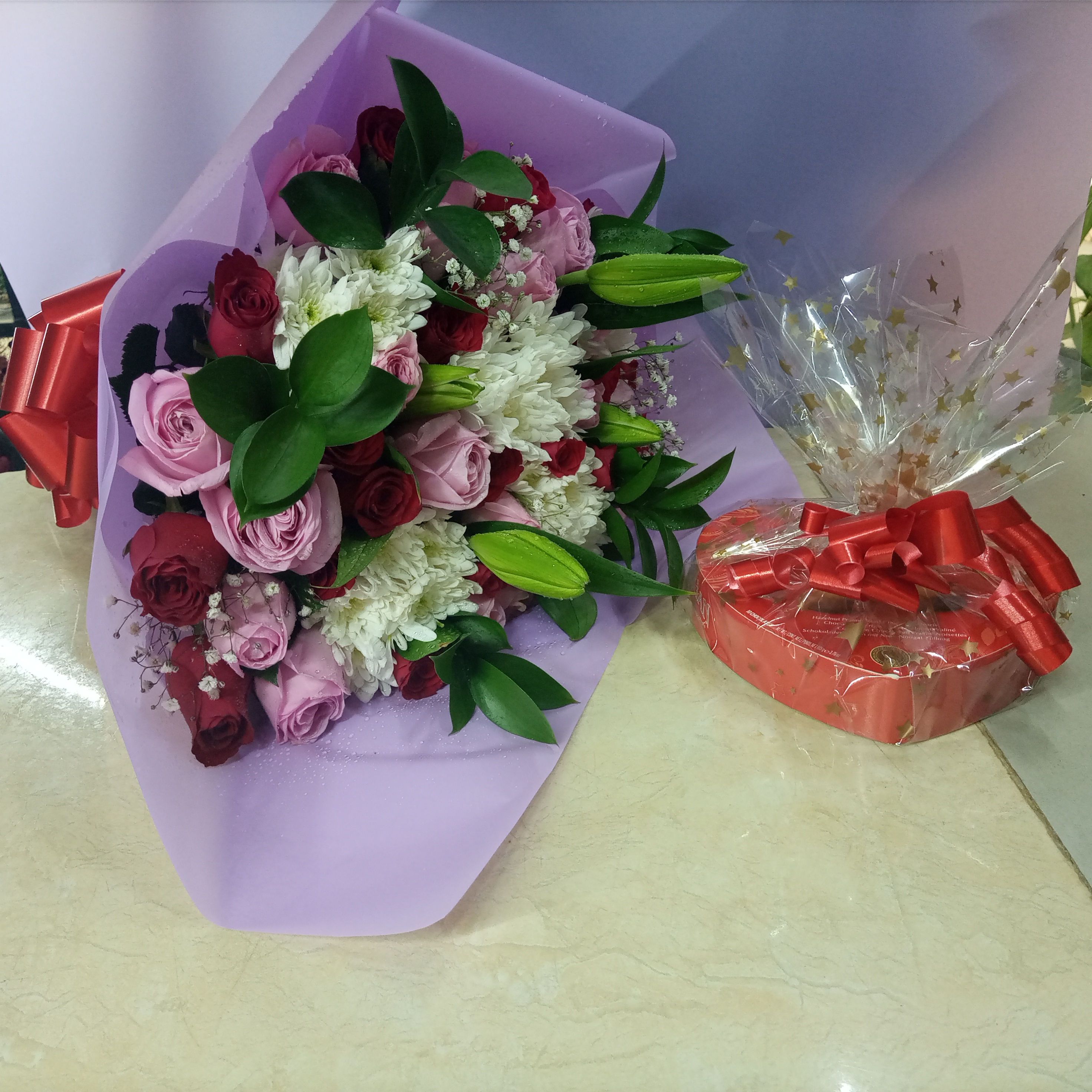 Romantic Rose & Lily Bouquet with Gift Box