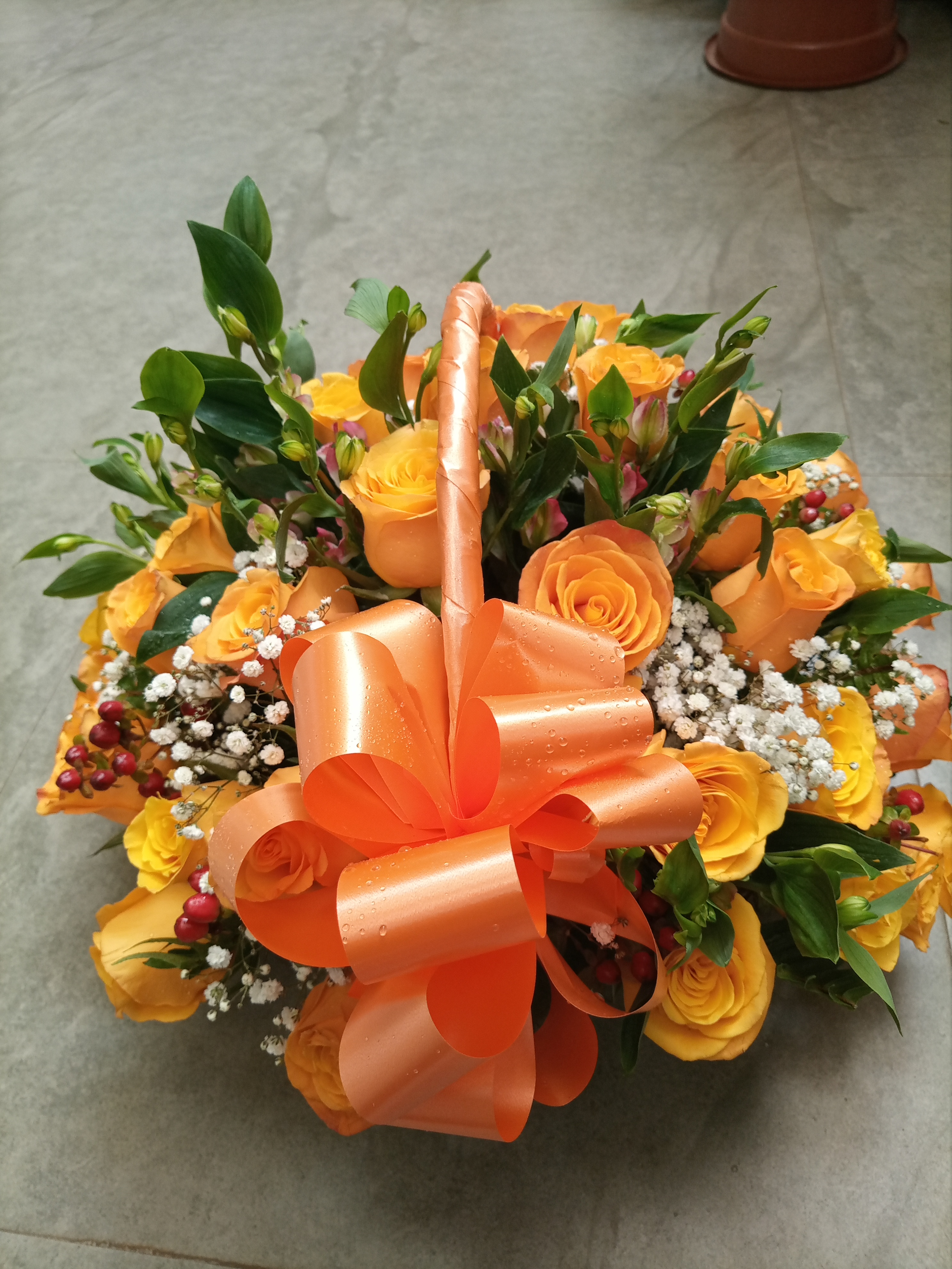 Yellow Rose Basket Bouquet