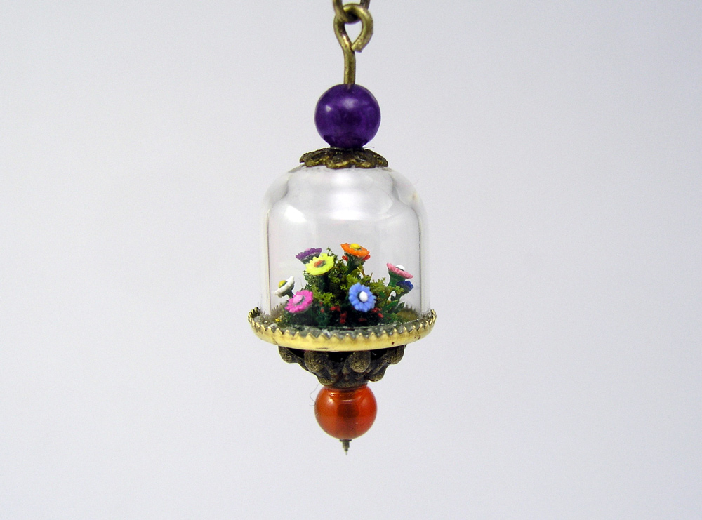 Miniature World Earrings. A miniature garden with tiny flowers.