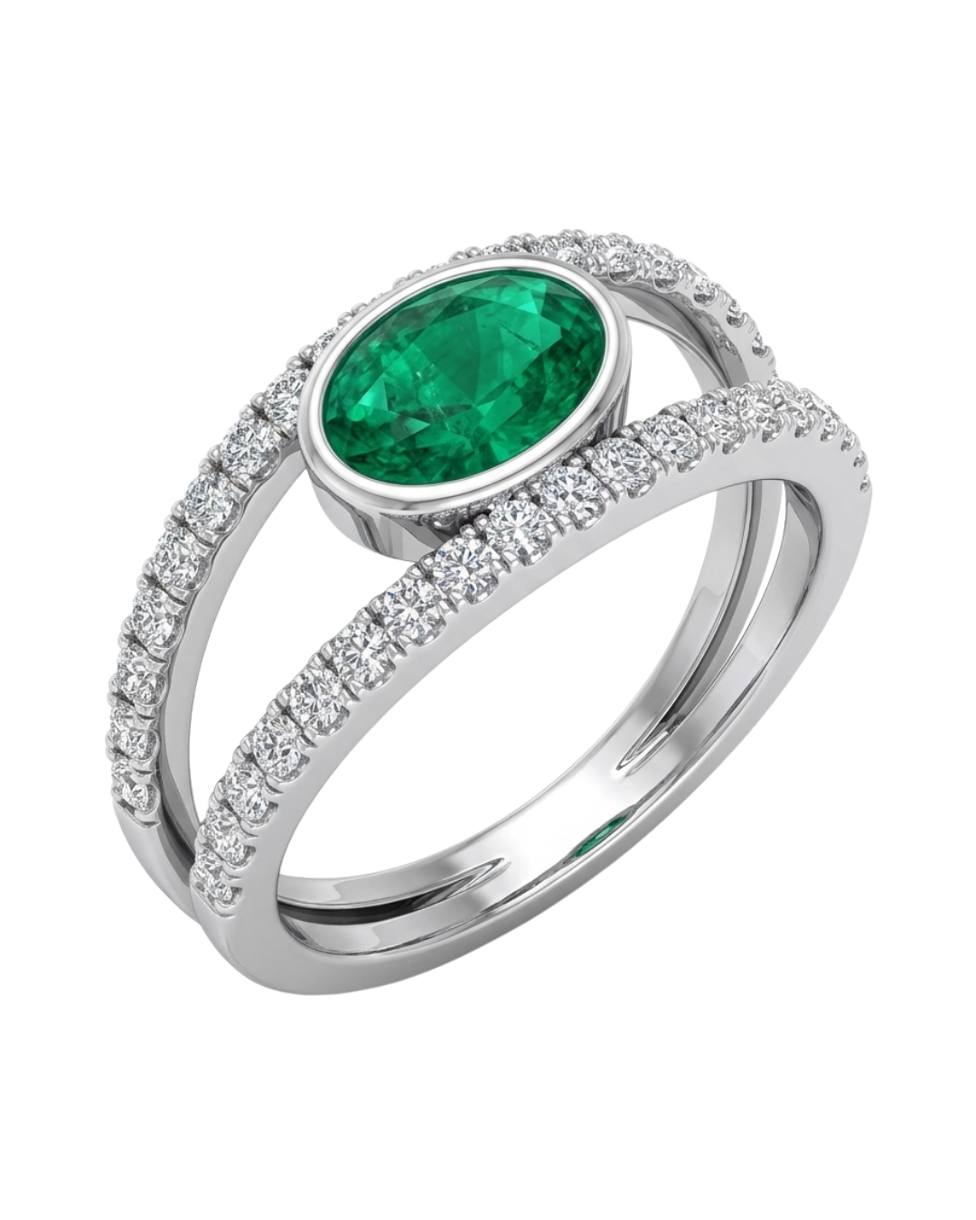 Oval Emerald Split-Shank Pave Ring