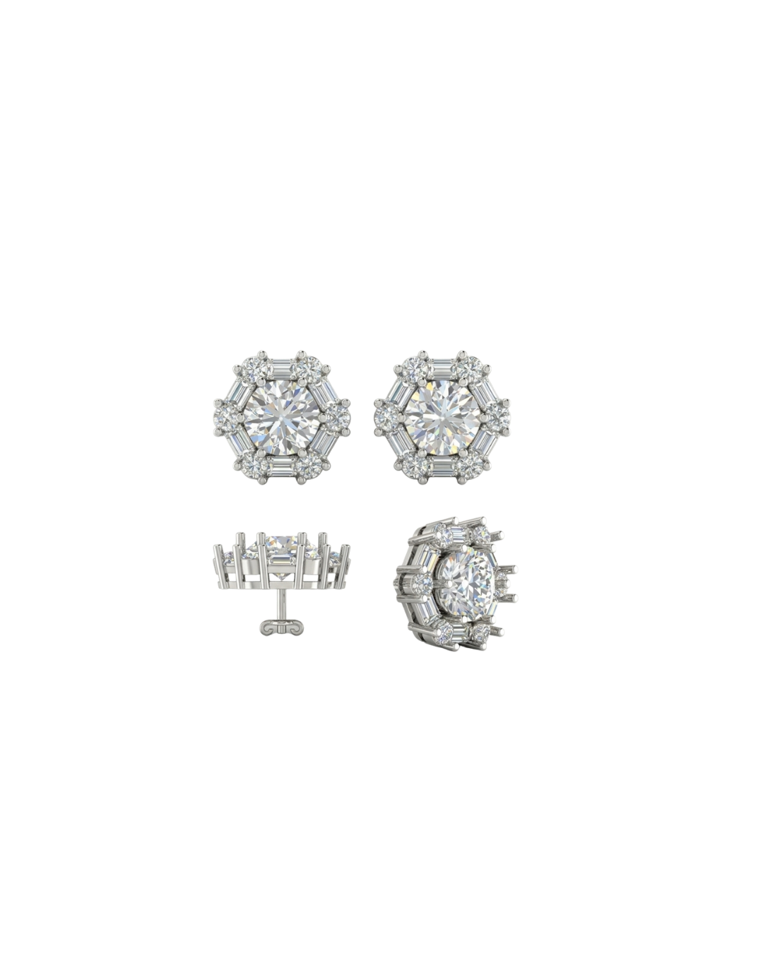 Hexagonal Diamond Halo Studs
