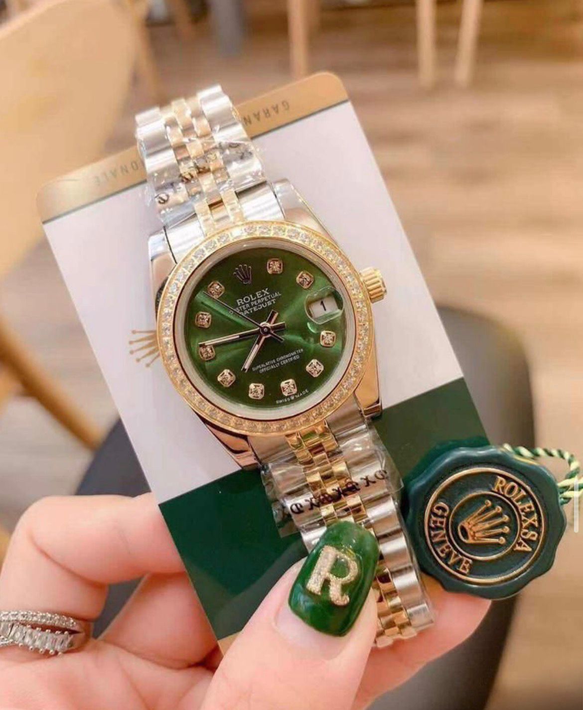 Rolex Oystersteel-Yellow Gold Olive Green Dial 31mm Women’s Watch