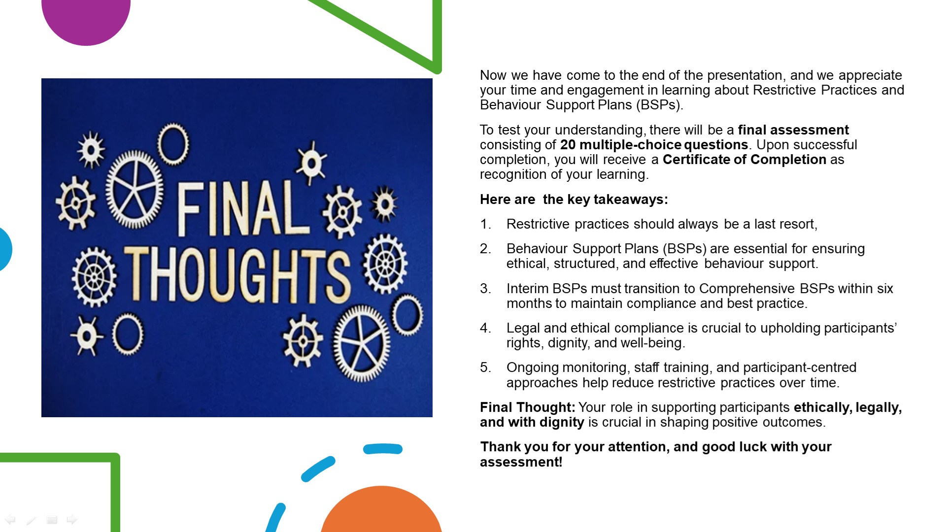 Restrictive Practices & BSPs Assessment Module