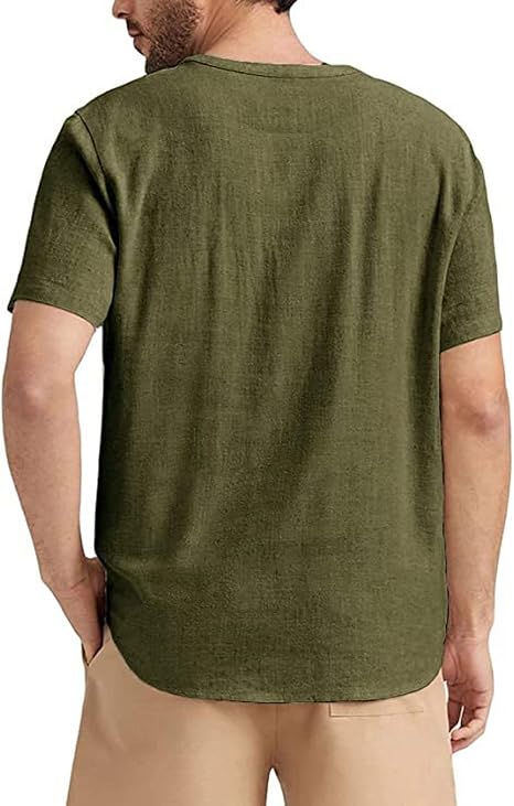 Angbater Men's Linen Shirt Short Beach Hippie T Shirts Casual Summer Lightweight Tropical Henley Shirts