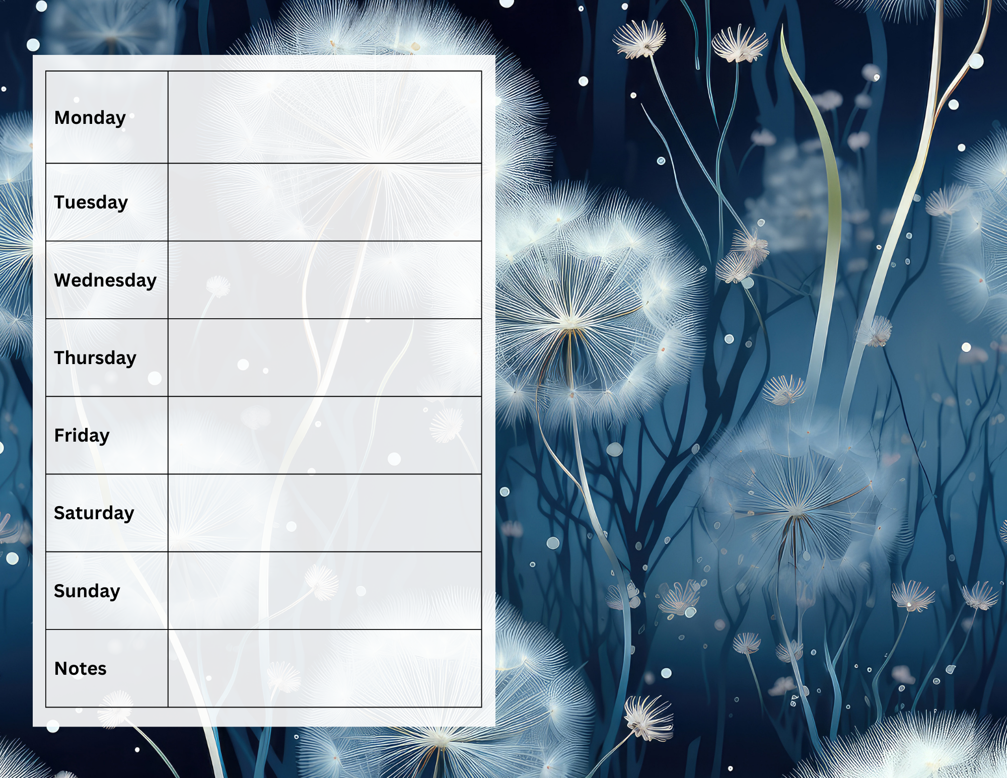 Dandelion Wishes Printable Planner Pages