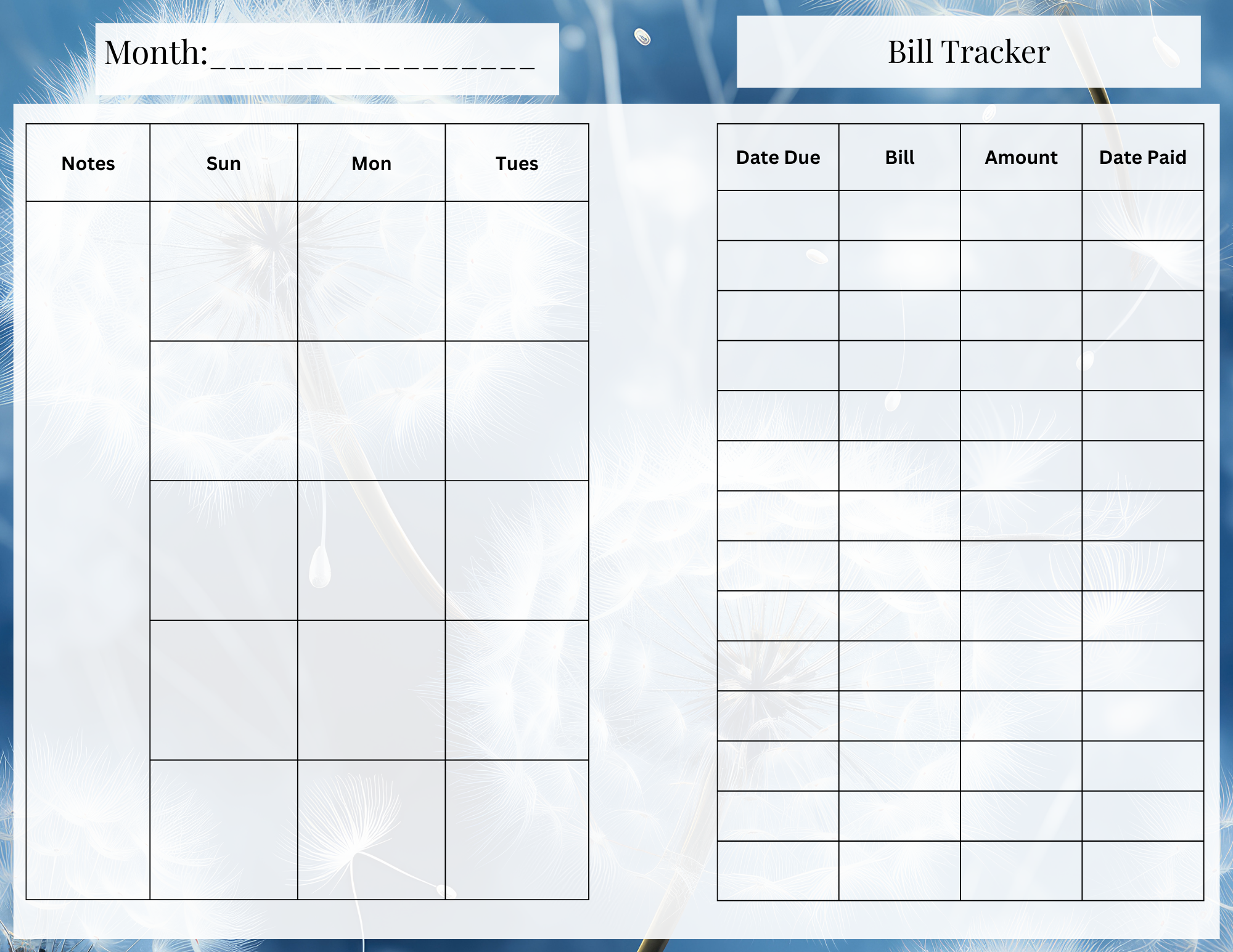 Dandelion Wishes Printable Planner Pages