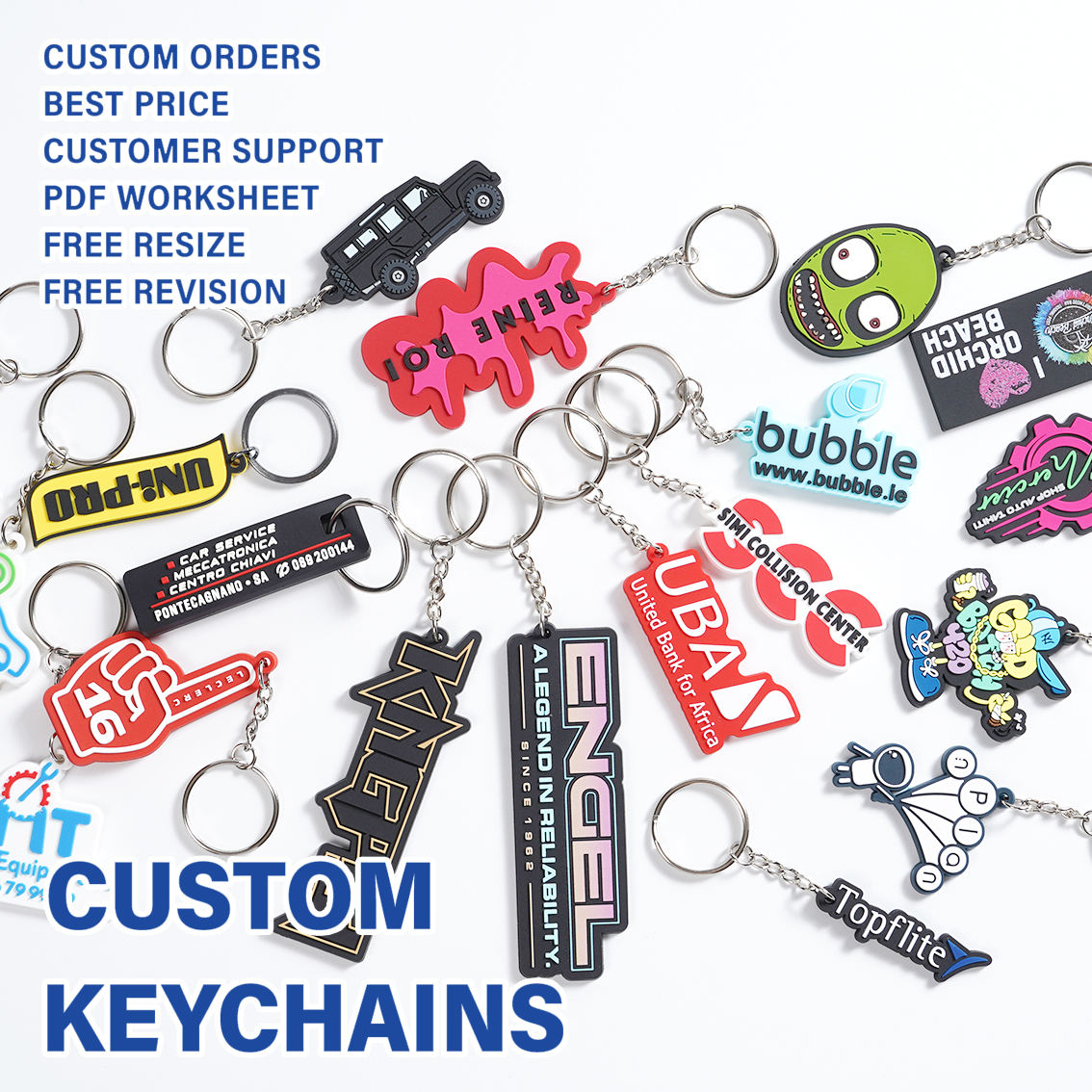 Design Custom Cute 3D Logo Soft PVC Rubber Cartoon Promotional Keychain for Business Gift