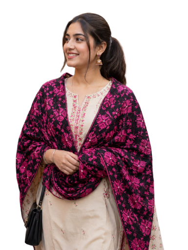 Full Jaal Black Embroidered Stole With Motifs
