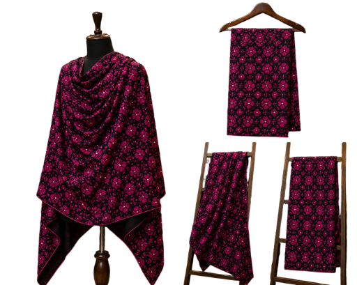 Full Jaal Black Embroidered Stole With Motifs