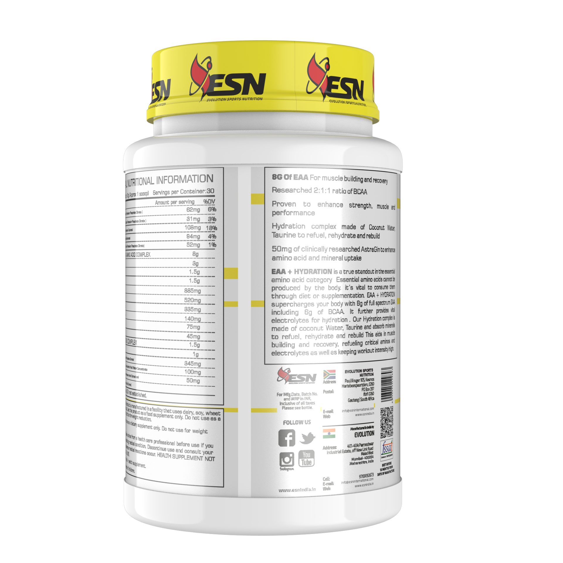 ESN EAA + Hydration Powder – High Performance Amino Acids for Muscle Recovery & Endurance | 300 g
