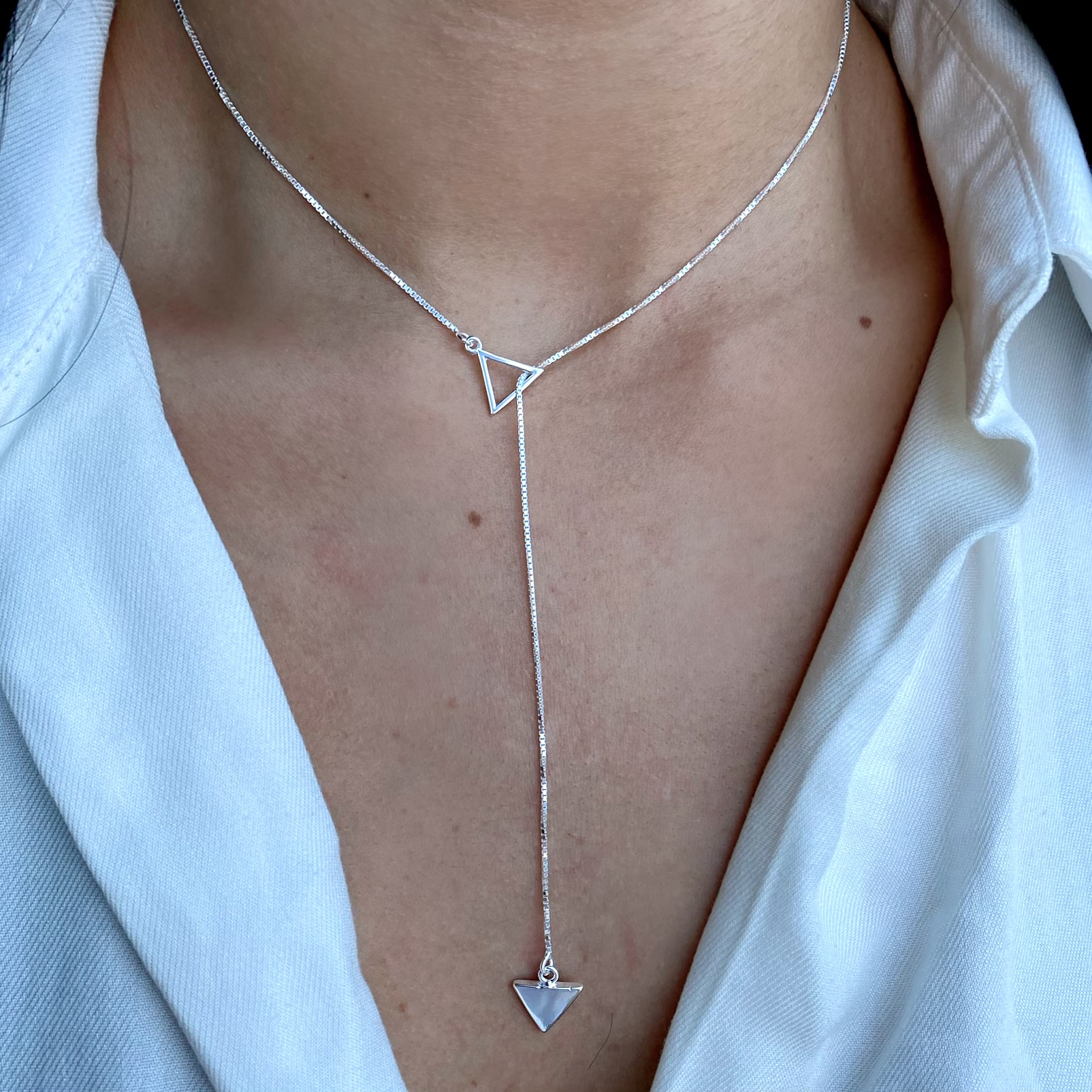 Gargantilha Gravata em Prata 925 com Triângulos