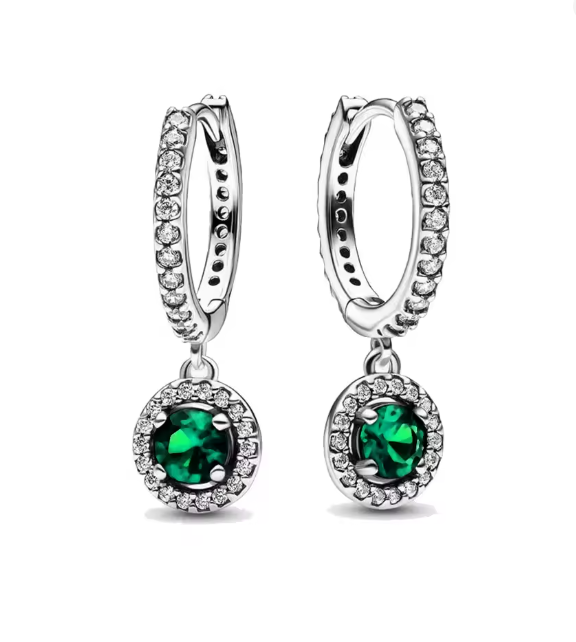 Aretes de aro con zirconia verde