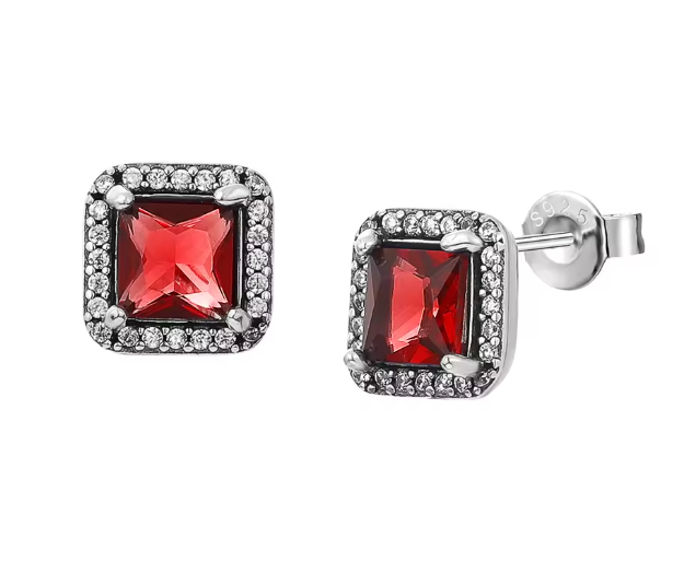 Aretes con gema rectangular roja