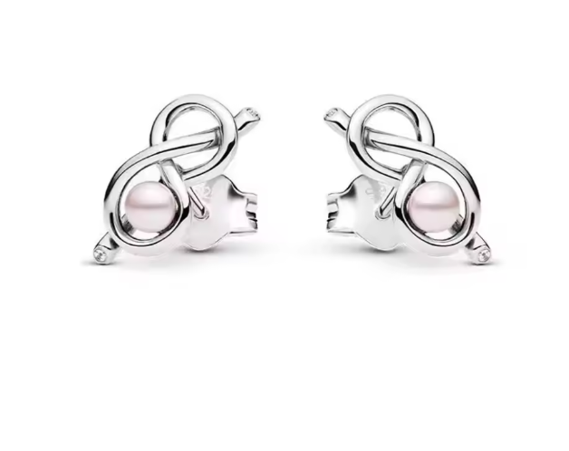 Aretes con Perla y Símbolo de Infinito