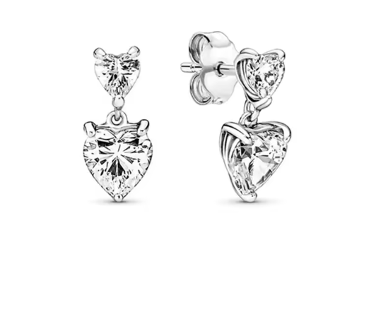 Aretes de plata con corazones de circonia