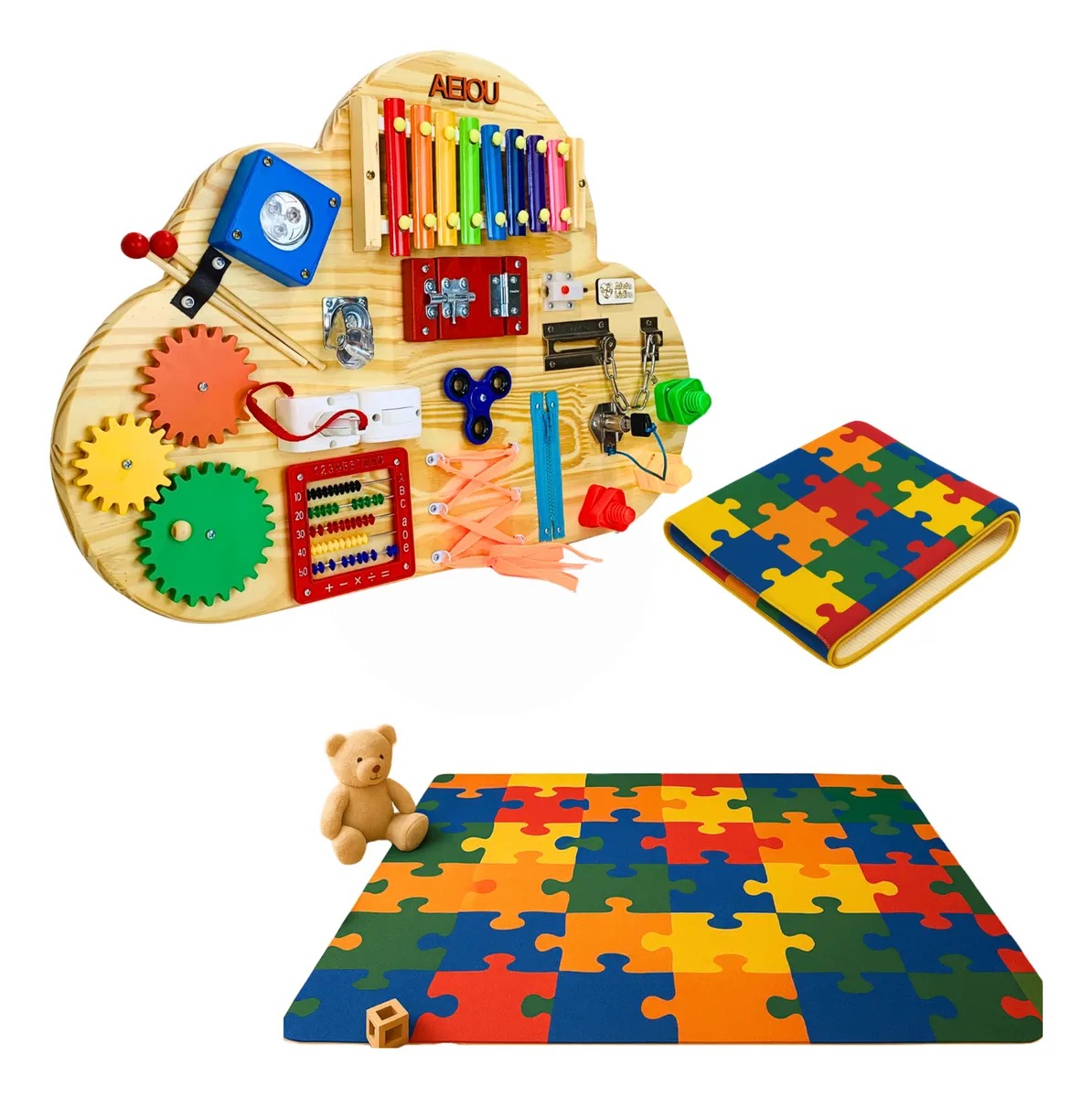 Kit Painel Sensorial Educativo e Tapete de Atividades