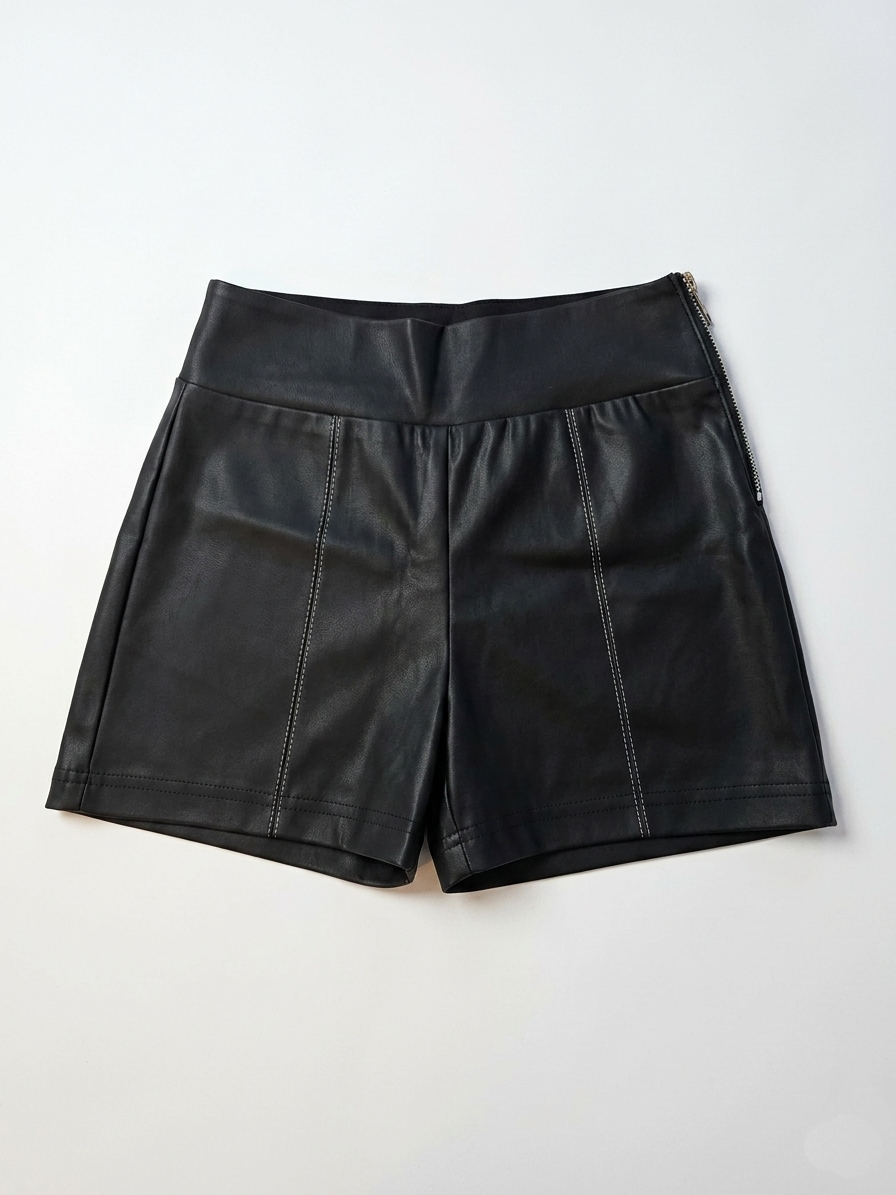 Cutline Leather Shorts