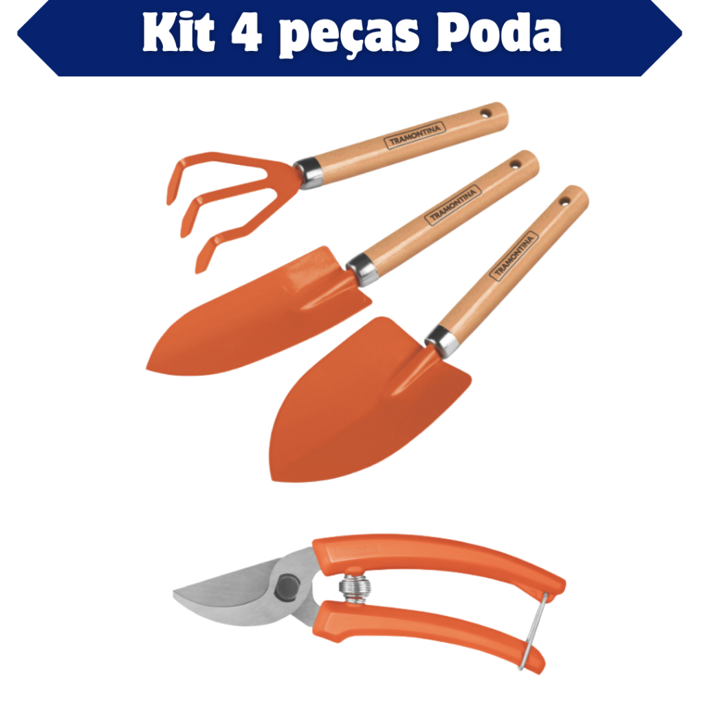 Kit Jardinagem Tramontina 4 ou 5 Peças + Tesoura de Poda