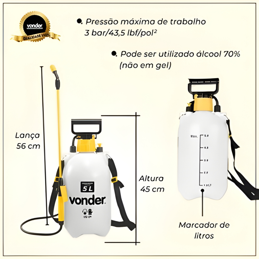 Pulverizador Manual Costal 5L Vonder PL005 Profissional + Luvas