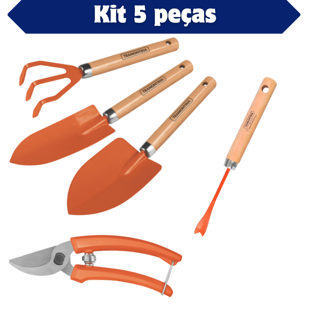 Kit Jardinagem Tramontina 4 ou 5 Peças + Tesoura de Poda