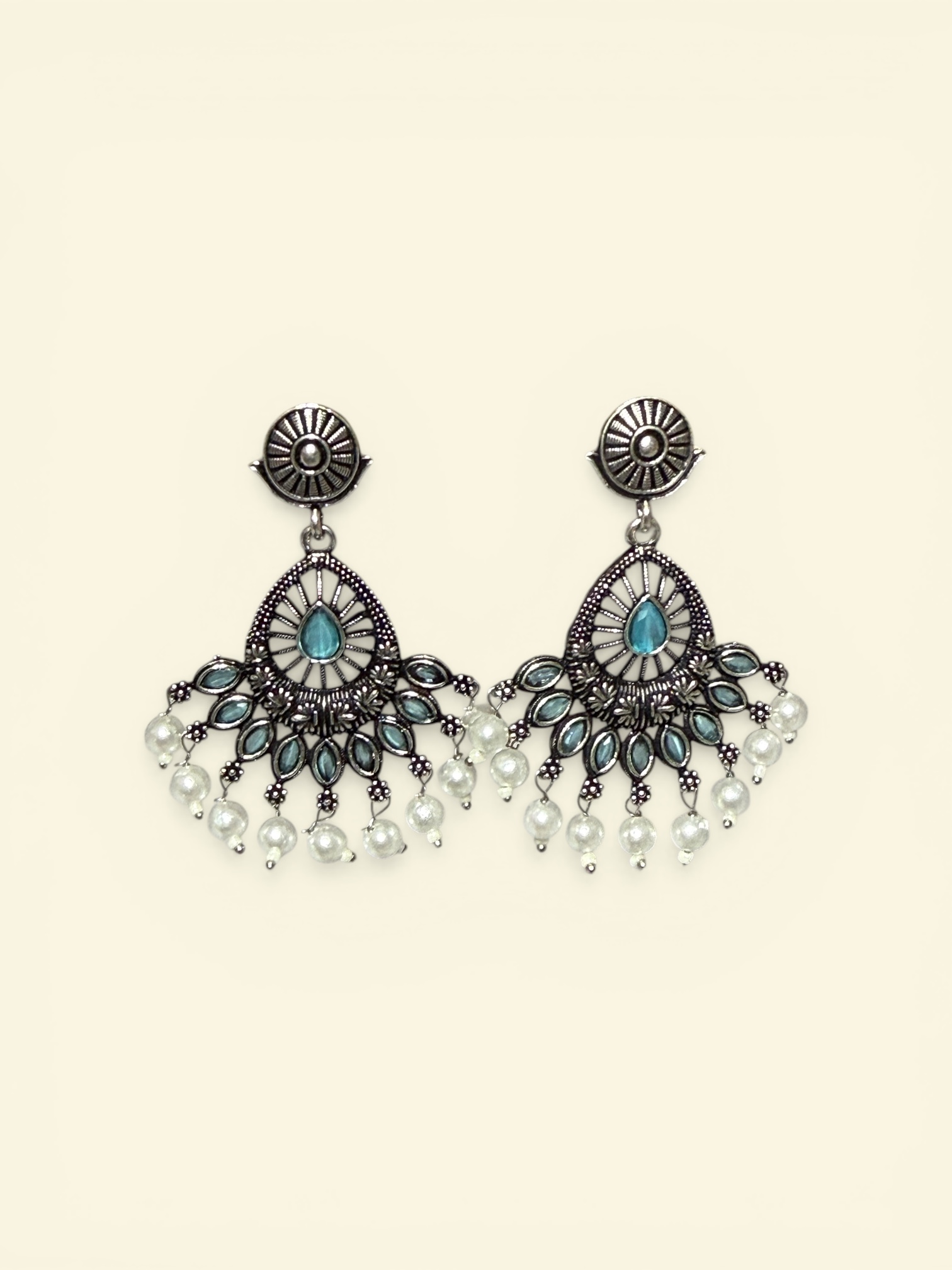 Syenora Oxidised Pearl Drop Earrings