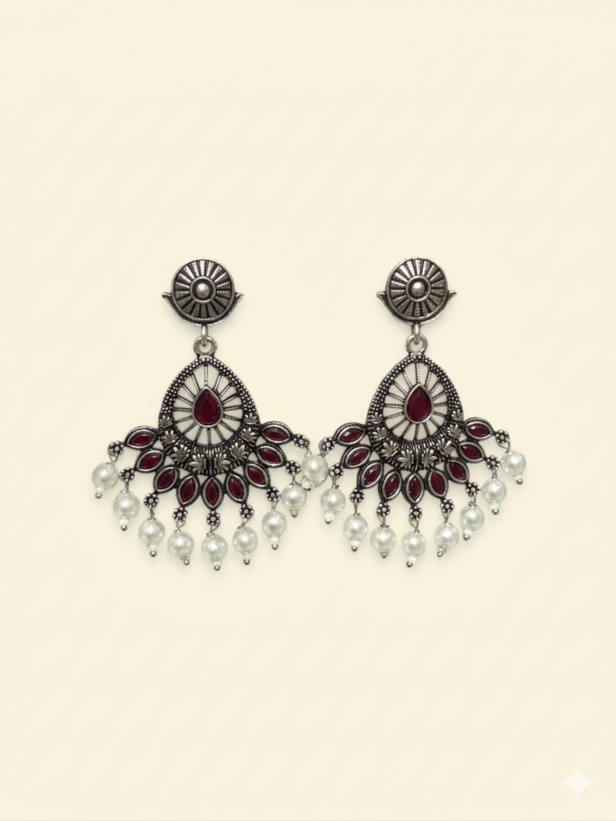 Syenora Oxidised Pearl Drop Earrings