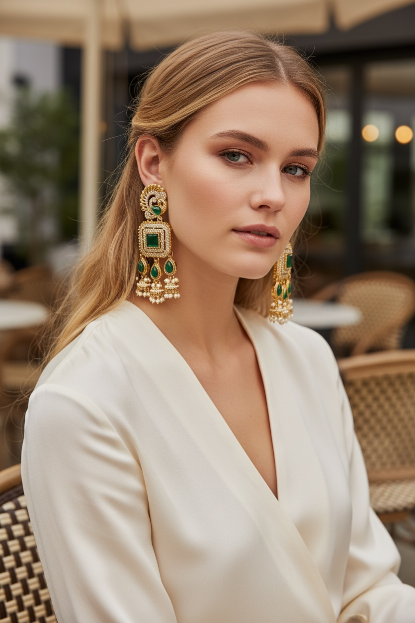 Syenora Meherbaan Emerald Peacock Earrings