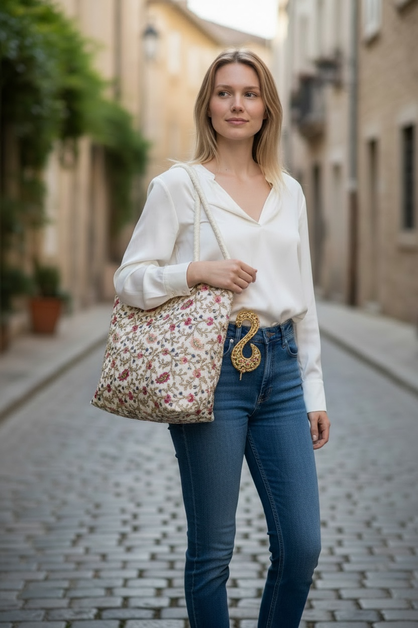 Syenora Fleur Garden Embroidered Tote Bag