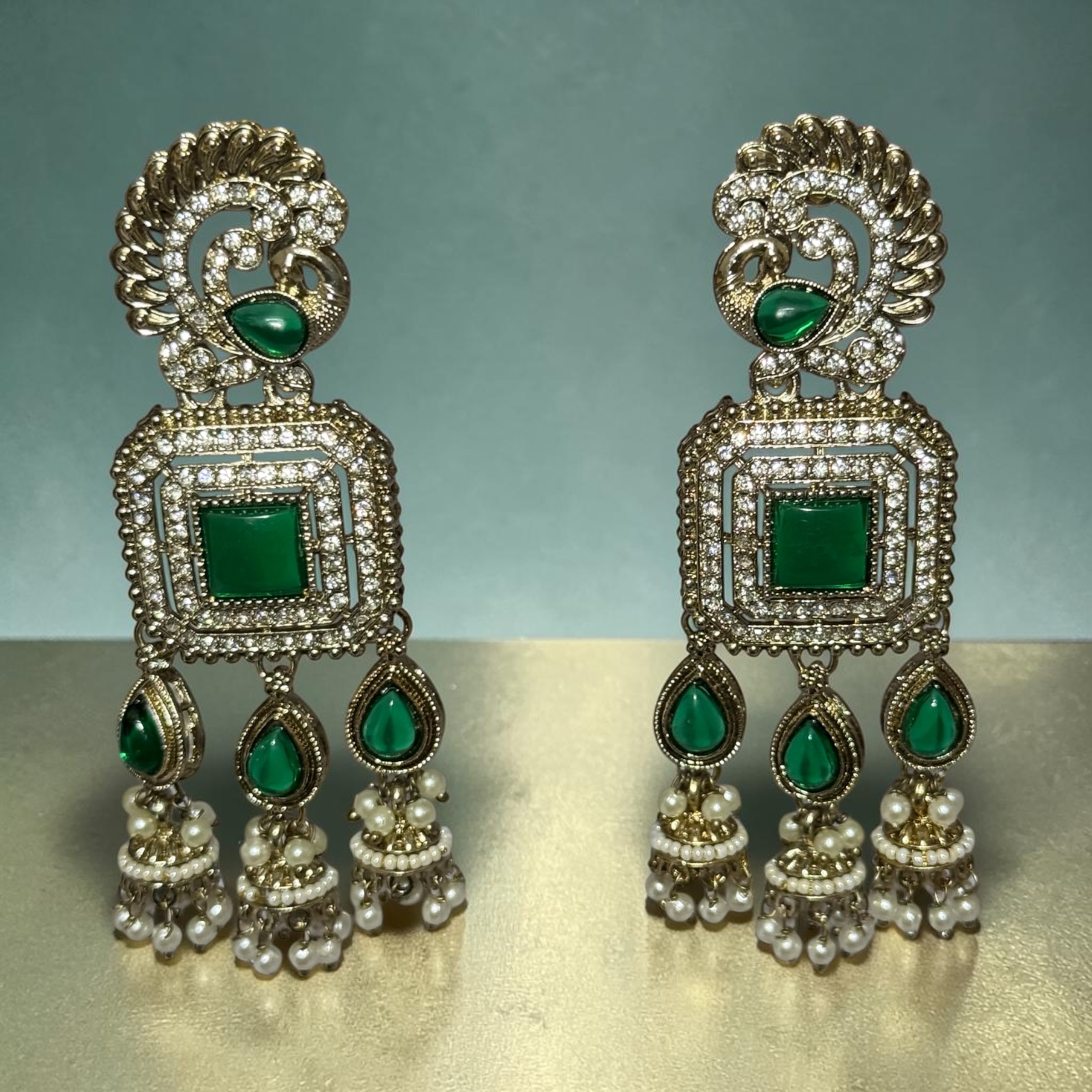 Syenora Meherbaan Emerald Peacock Earrings