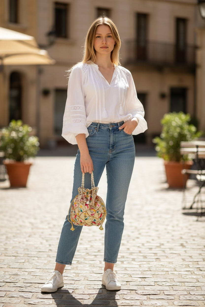 Syenora Bloom & Bell Embroidered Potli Bag
