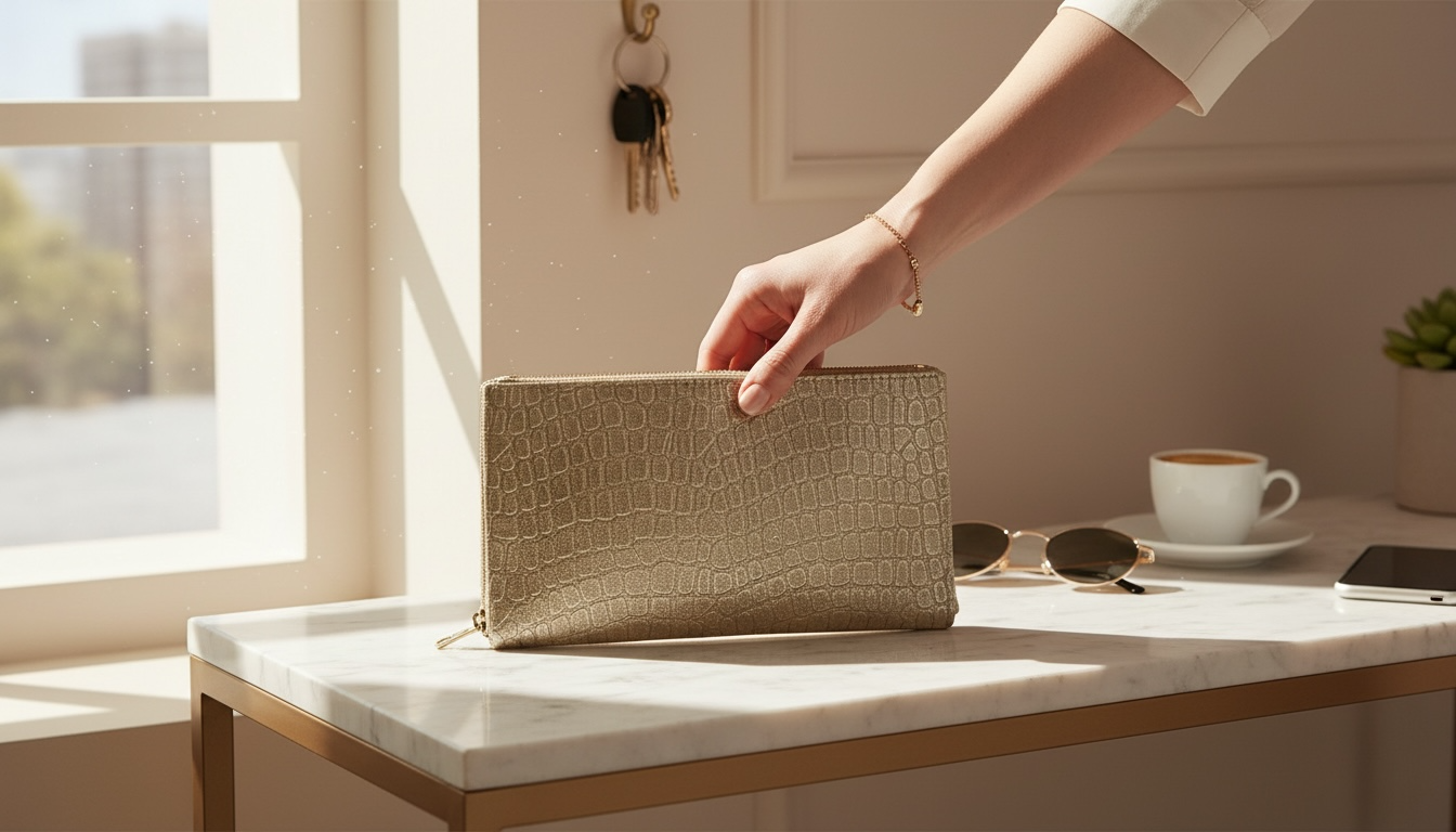 Syenora Shimmer Glide Zip Clutch