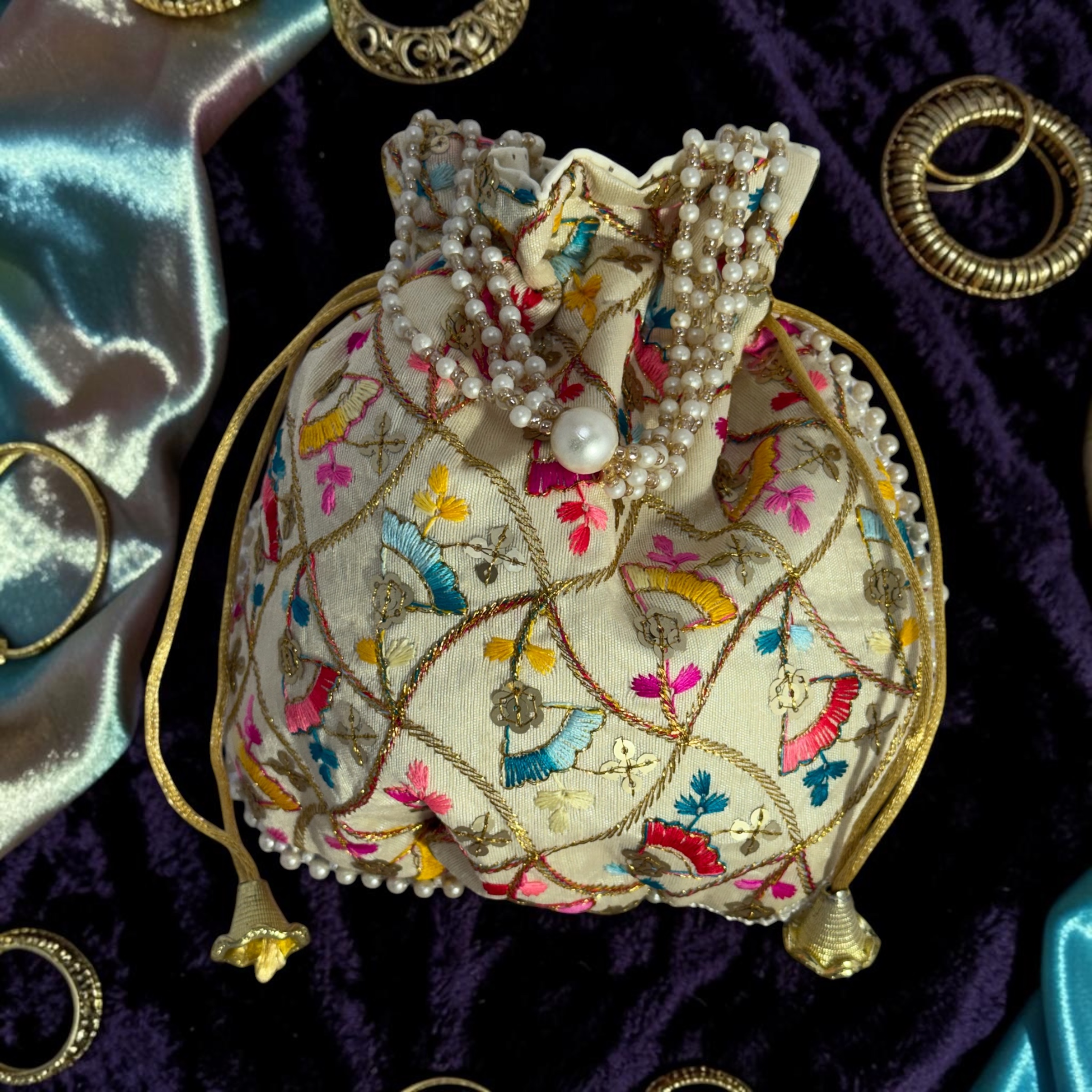 Syenora Bloom & Bell Embroidered Potli Bag