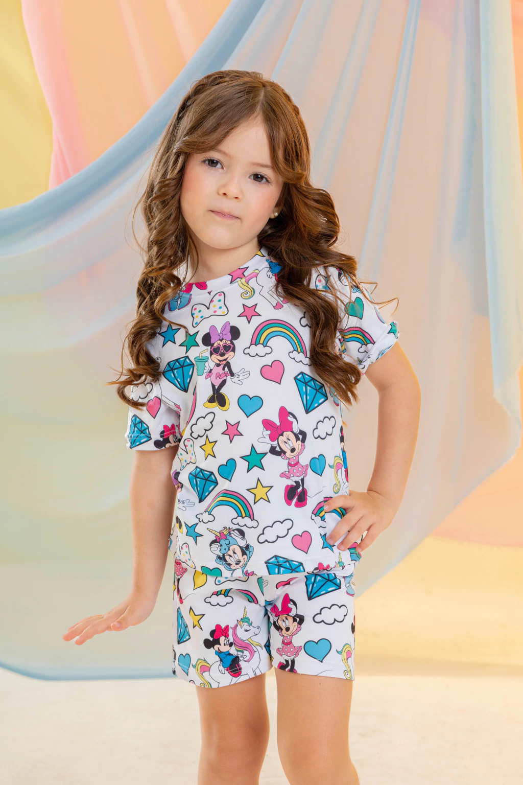 Conjunto Infantil Minnie e Arco-Íris