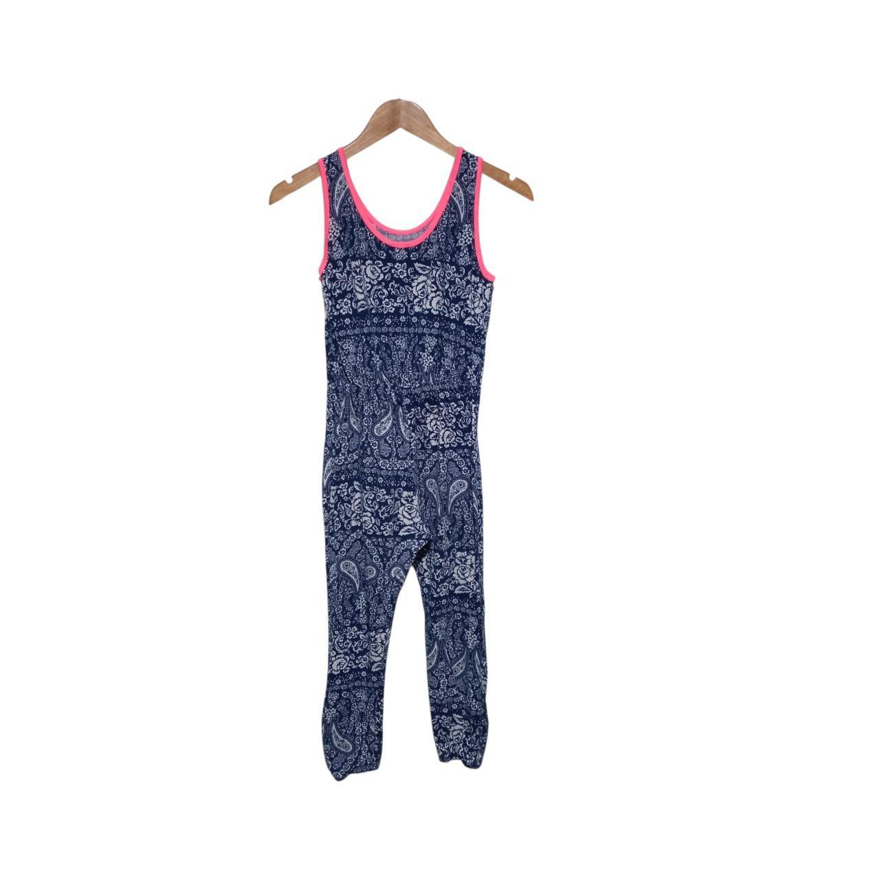 Jumpsuit Women Large Paisley Navy Pink