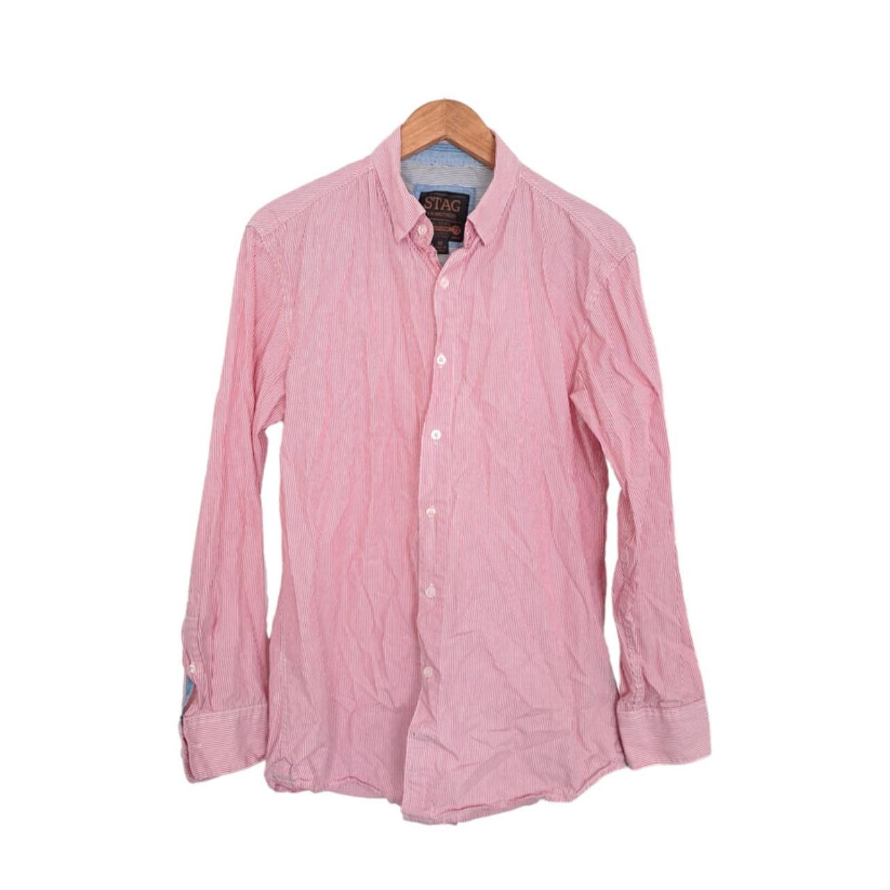 Polo Shirt Men Medium Pink Long Sleeve