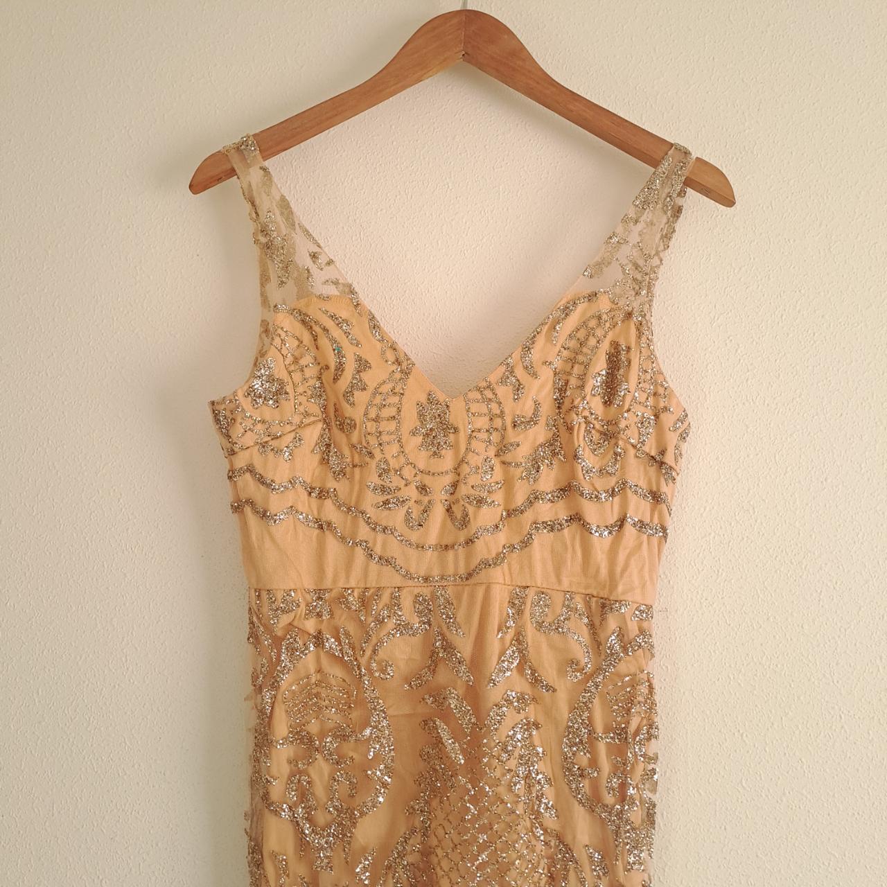 Dress Women XS Beige Glittery Formal Maxi