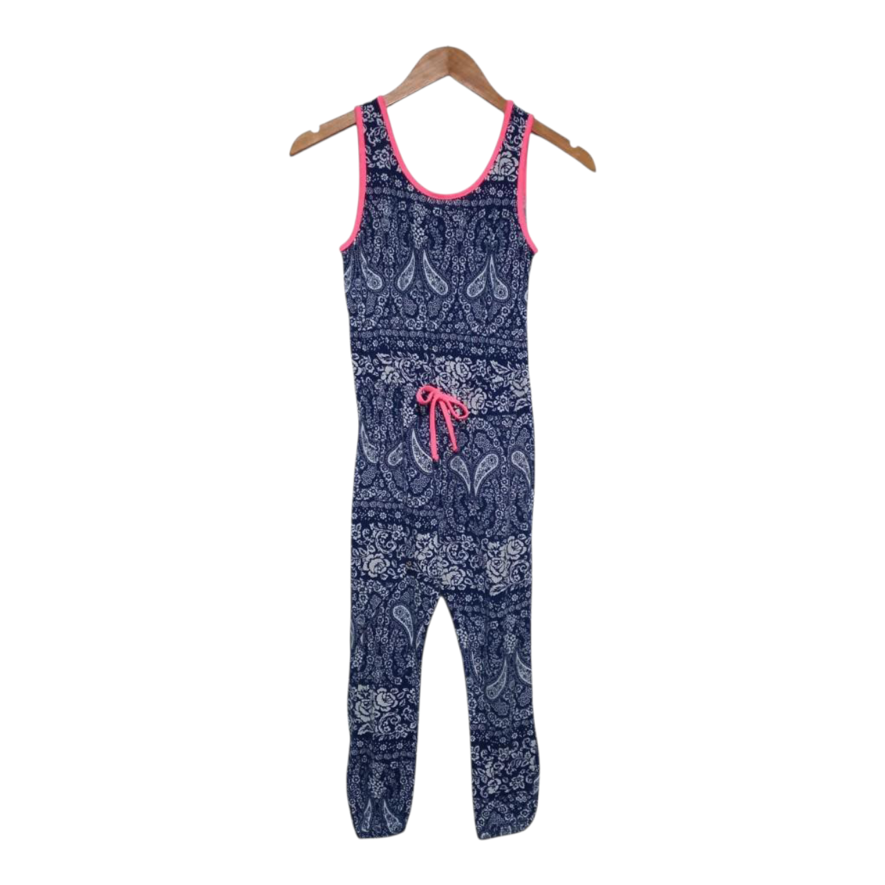 Jumpsuit Women Large Paisley Navy Pink
